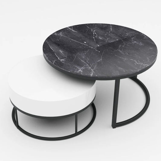 COOLBABY Ailey Black Steel Frame Coffee Table with Marble and Wood Top Options - COOLBABY