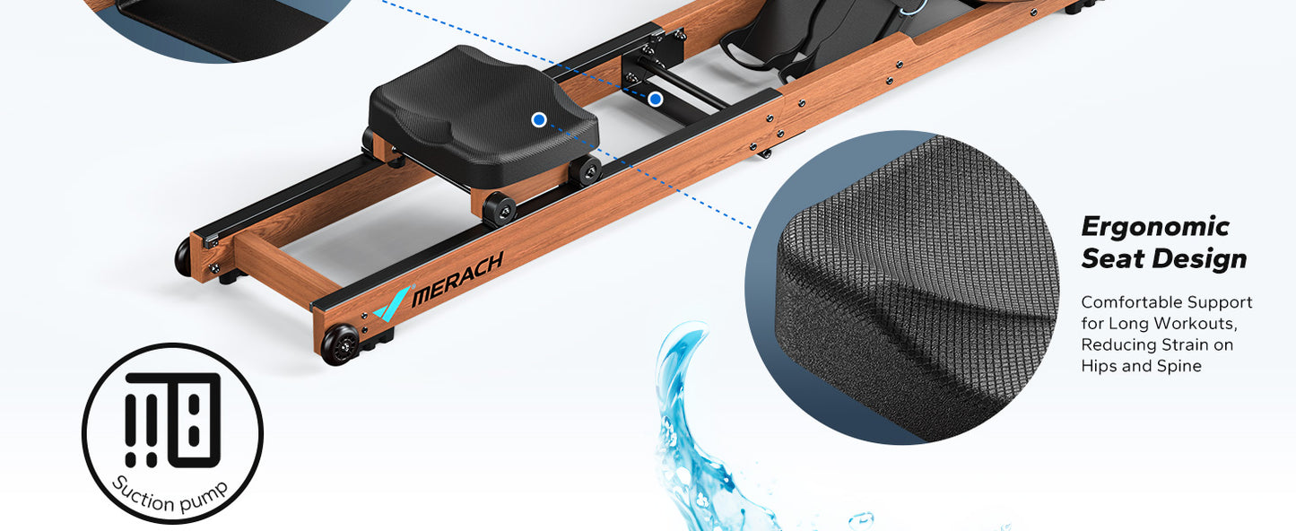Foldable Water Rowing Machine | Wooden Home Gym Rower with App & LCD Monitor