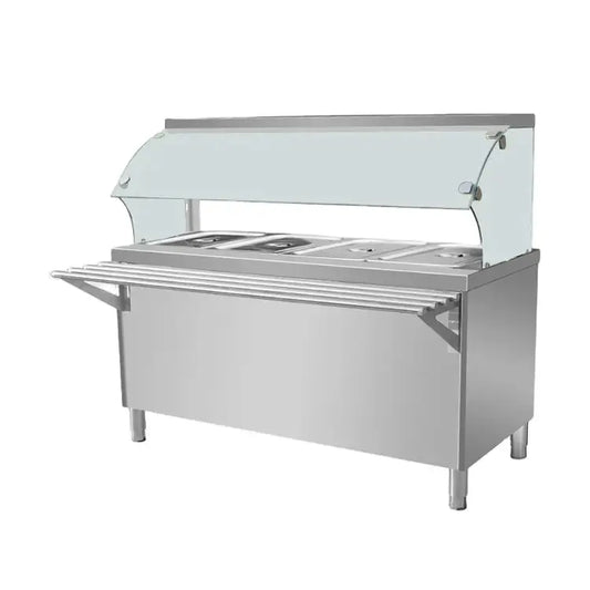 Bain Marie 4 x 1/1 GN with Open Cabinet & Sneeze Guard – Stainless Steel Food Warmer 1.5KW Made in UAE
