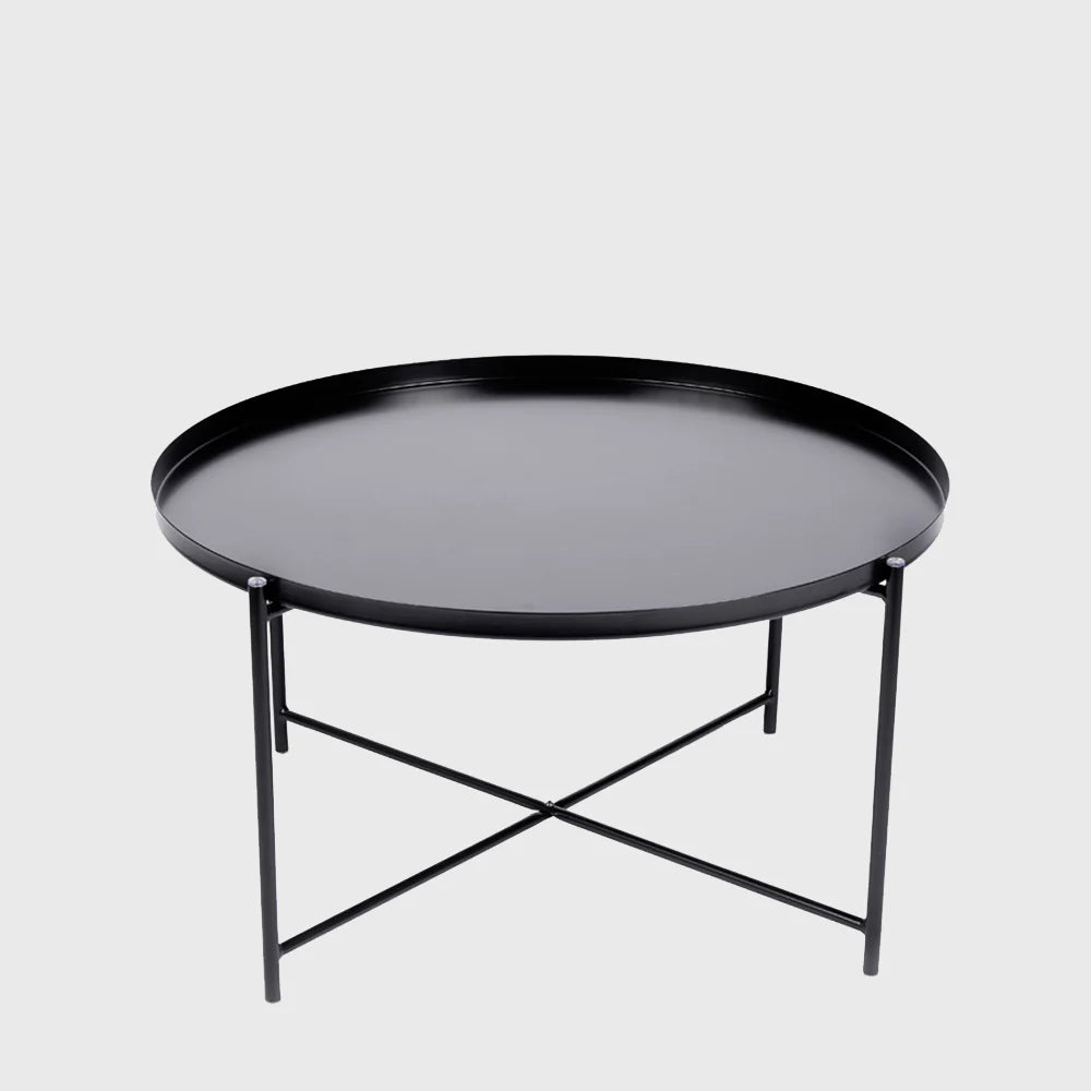 COOLBABY Belle Round Black Steel Coffee Table – 73cm Modern Minimalist Design - COOLBABY