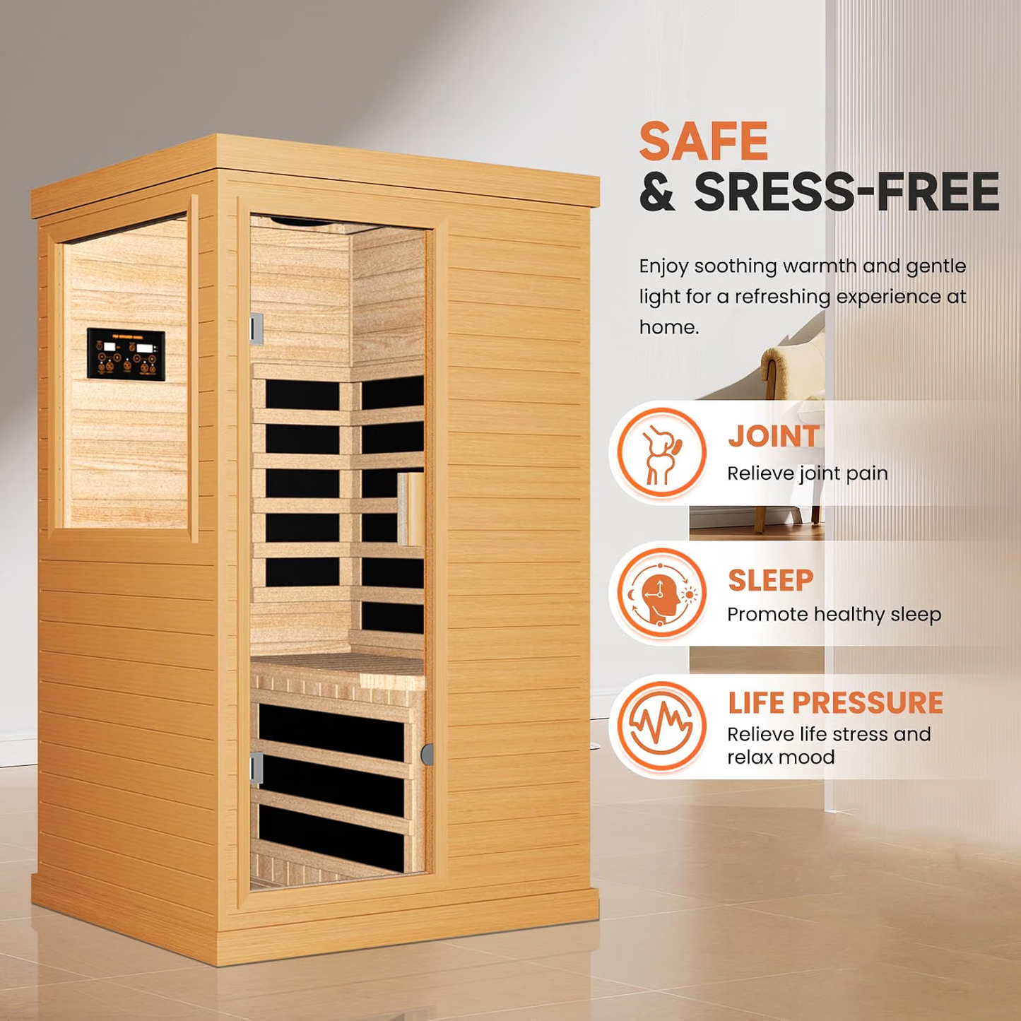 Far Infrared Sauna Home Sauna Spa Room Canadian Hemlock Wood 1200W for Home & Gym