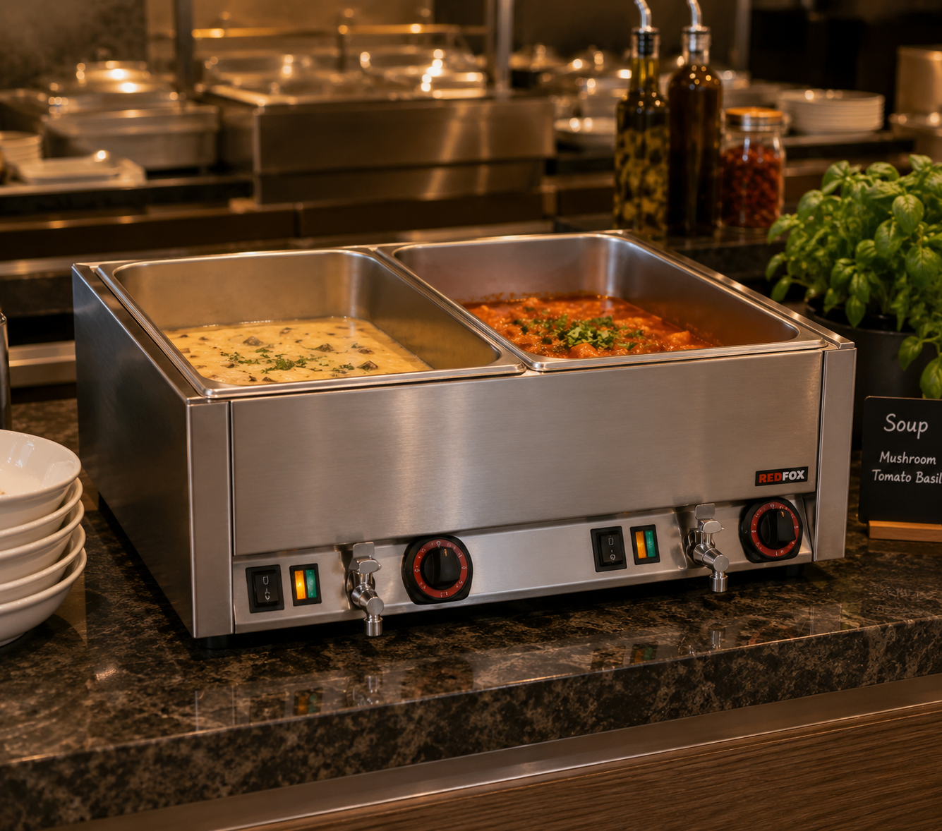 Electric Bain Marie – 2 x GN 1/1 Food Warmer with Drain Outlet 3KW Made in Italy
