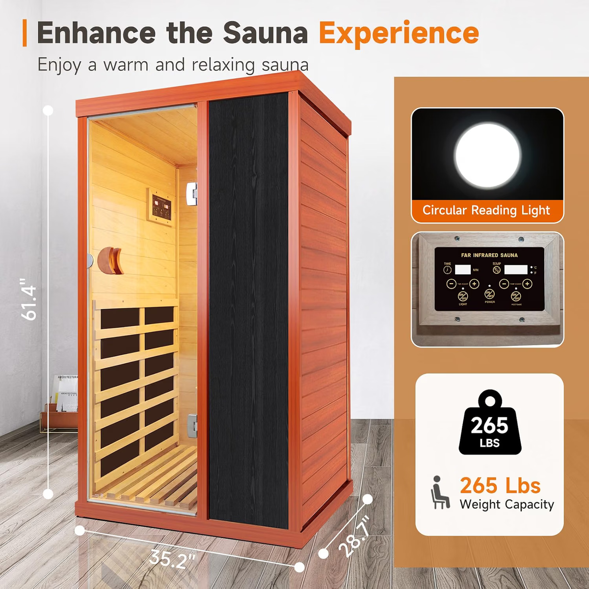 1 Person Sauna Far Infrared Sauna 1200W Low EMF Indoor Home Sauna