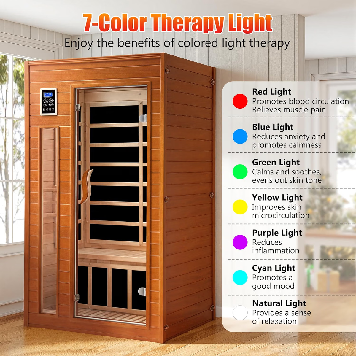 1-2 Person Infrared Sauna, Dry Heat Sauna with Red Light Therapy, Bluetooth, Radio