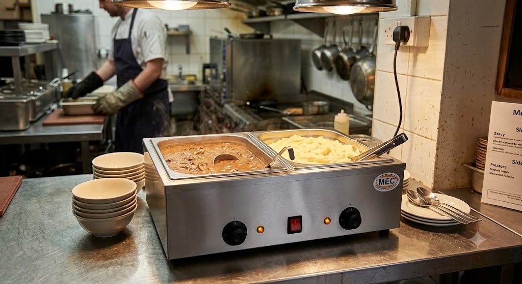 Bain Marie Food Warmer – 2 Bowl Electric Stainless Steel Heater 2.4KW Made in Italy