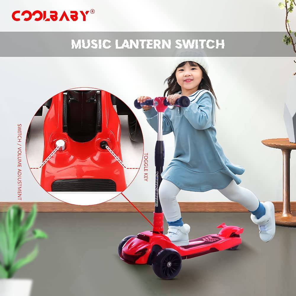 COOLBABY 308-RD 3 Wheel Scooter T Bar Mini Pro Foot Push Kids Kick For 3+Years Kids-308/Red - COOLBABY