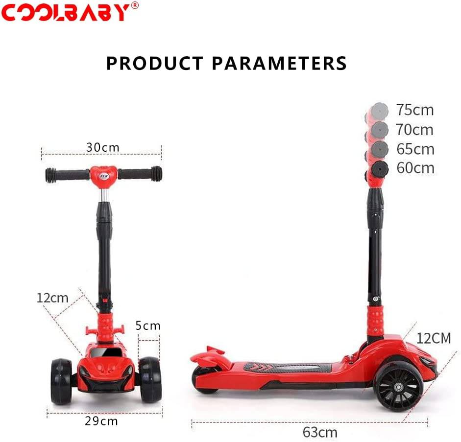 COOLBABY 308-RD 3 Wheel Scooter T Bar Mini Pro Foot Push Kids Kick For 3+Years Kids-308/Red - COOLBABY