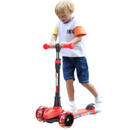 COOLBABY 318 Toddler Girls & Boys Foldable Scooter LED Light 3 Roller Scooter with Adjustable Height Tilting Steering Gift for Kids Ages 3-12 - COOLBABY