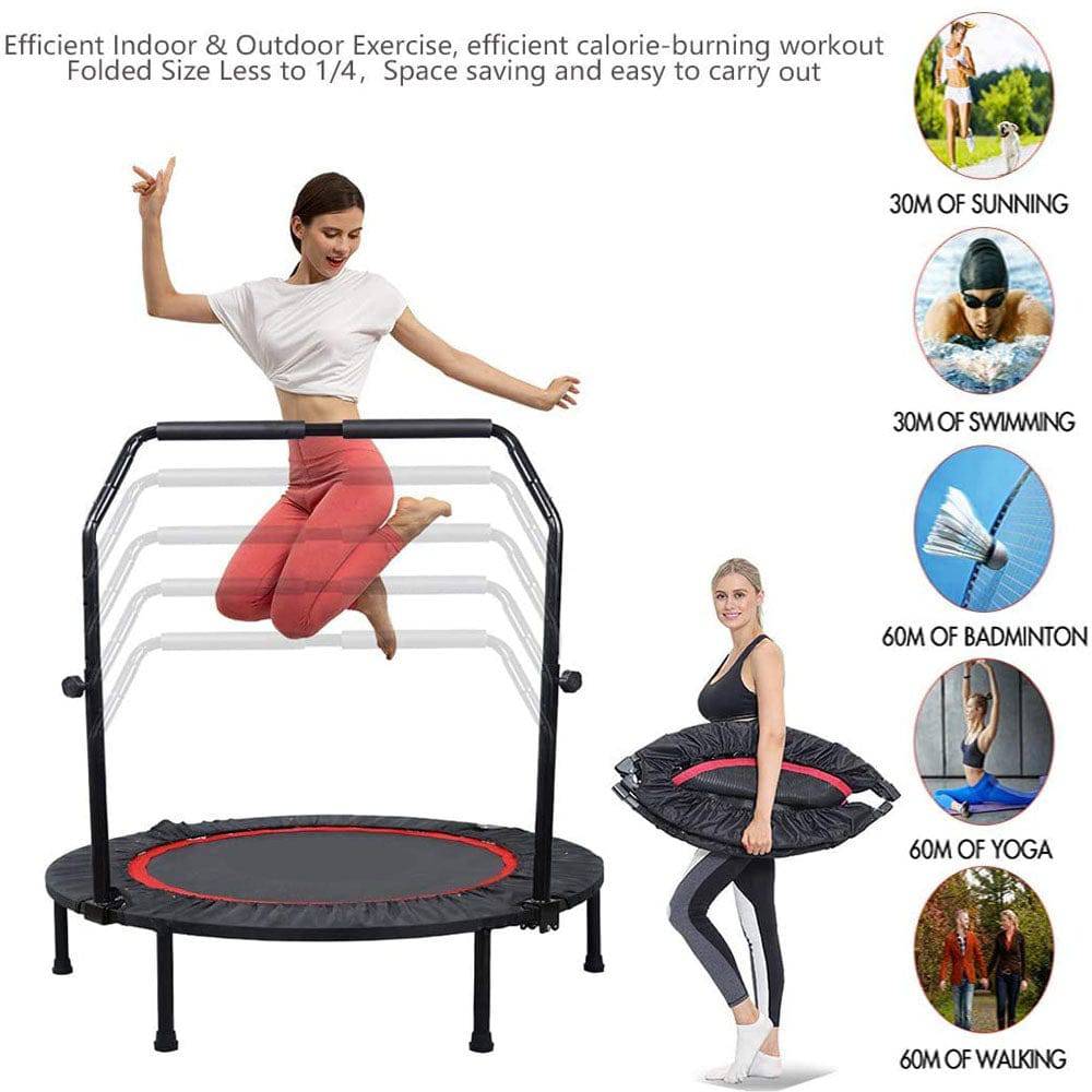 COOLBABY 40BC-FS Adult Trampoline Mini Fitness Home Exercise Indoor Gym Motion Foldable To Lose Weight Jump Bed (40'InclUDe Handle) - COOL BABY