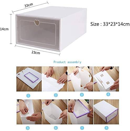 COOLBABY 6 PCS Stackable Shoe Box, Drawer Push Shoe Box Dustproof Transparent Boxes Plastic - COOLBABY