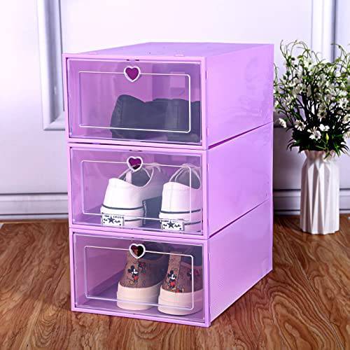 COOLBABY 6 PCS Stackable Shoe Box, Drawer Push Shoe Box Dustproof Transparent Boxes Plastic - COOLBABY