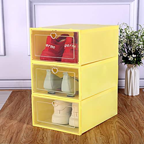 COOLBABY 6 PCS Stackable Shoe Box, Drawer Push Shoe Box Dustproof Transparent Boxes Plastic - COOLBABY