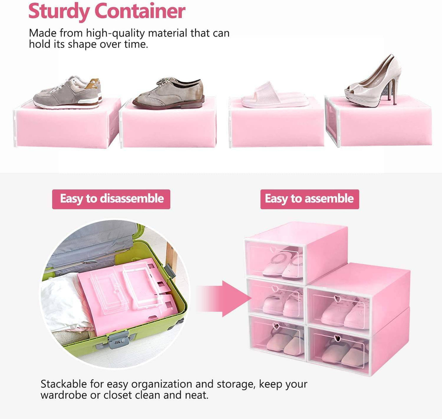 COOLBABY 6 PCS Stackable Shoe Box, Drawer Push Shoe Box Dustproof Transparent Boxes Plastic - COOLBABY