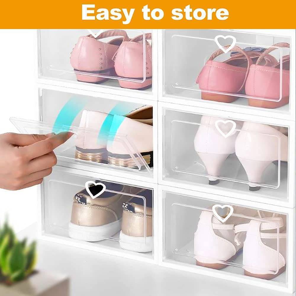 COOLBABY 6 PCS Stackable Shoe Box, Drawer Push Shoe Box Dustproof Transparent Boxes Plastic - COOLBABY