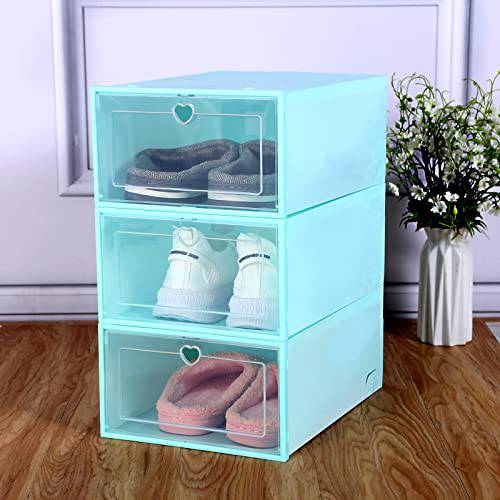 COOLBABY 6 PCS Stackable Shoe Box, Drawer Push Shoe Box Dustproof Transparent Boxes Plastic - COOLBABY