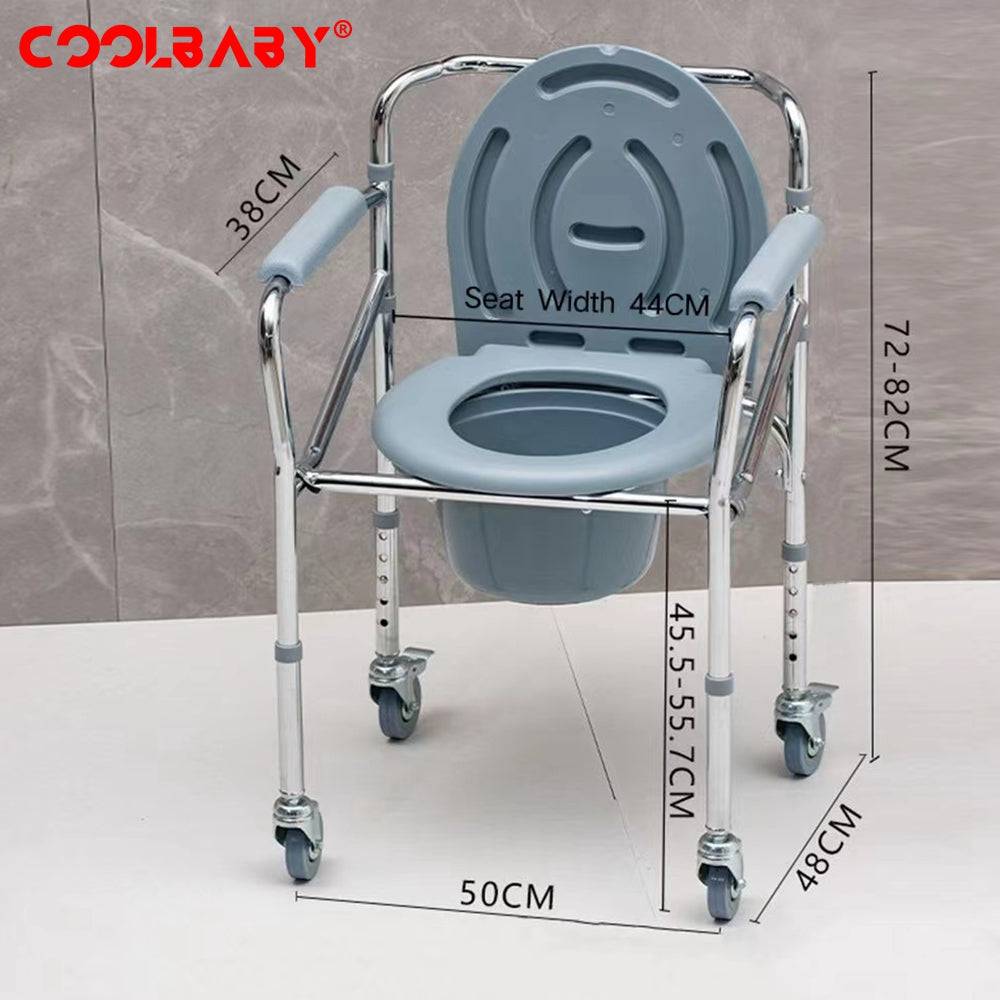 COOLBABY Aluminium alloy toilet seat with pulley, multi-function, easy-to-remove mobile bath chair, 5-speed height adjustment - COOLBABY