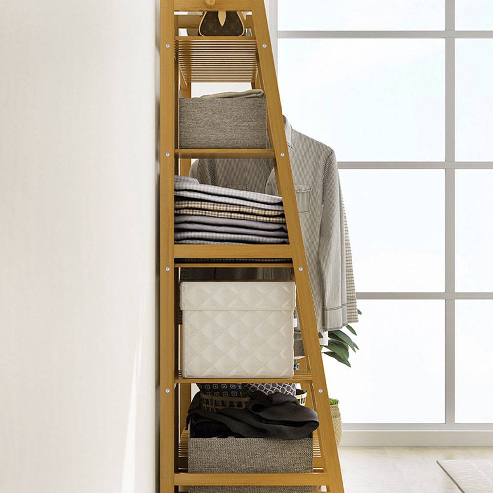 COOLBABY Bamboo Wood Garment Rack Clothing Rack,Multifunctional Bedroom Hanging Rack Clothing Organizer 110CM - COOLBABY