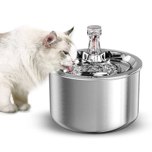 COOLBABY Cat Water Fountain,Multiple Filter,Stainless Steel Pet Water Fountain,Safety Silent Water Pump,Buoy water level detection,2L - COOLBABY