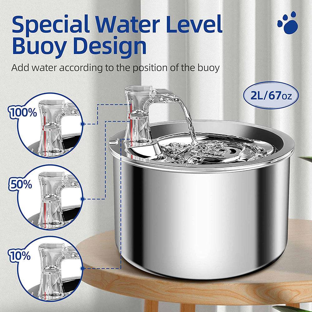 COOLBABY Cat Water Fountain,Multiple Filter,Stainless Steel Pet Water Fountain,Safety Silent Water Pump,Buoy water level detection,2L - COOLBABY