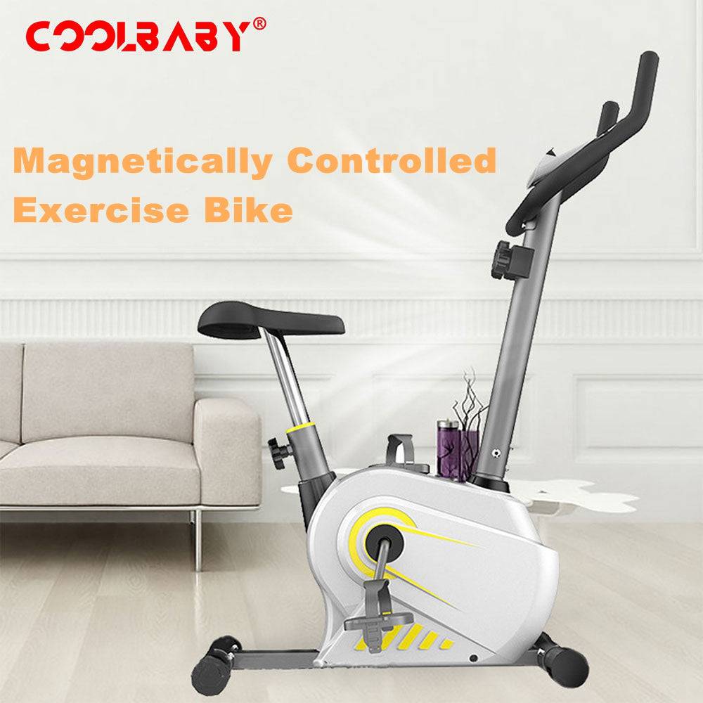 COOLBABY Compact Magnetic Exercise Bike with HD Electronic Watch and Heart Rate Monitoring - COOLBABY