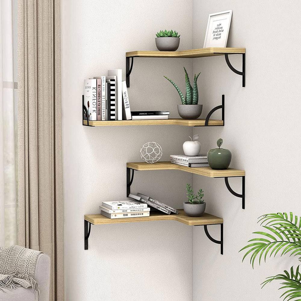 COOLBABY Corner Floating Shelves for Wall,Rustic Wood Wall Shelves Storage Display Shelf Decor - COOLBABY