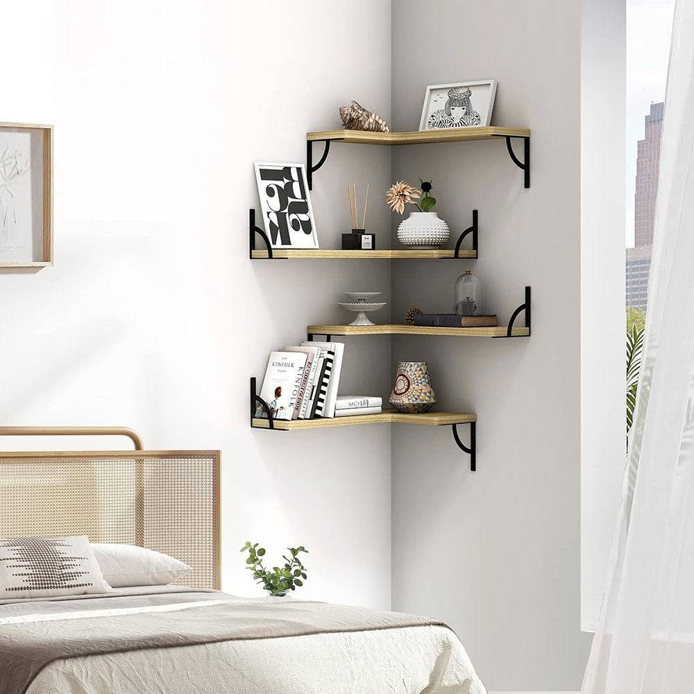 COOLBABY Corner Floating Shelves for Wall,Rustic Wood Wall Shelves Storage Display Shelf Decor - COOLBABY