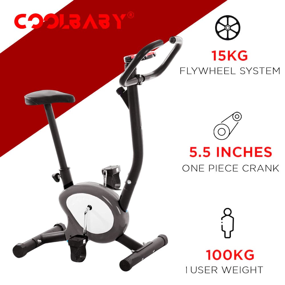 COOLBABY DGDC20 Fitness Unisex Adult BU-200 Upright Bike/exercise Bike For Home Gym/Grey, Compact - COOL BABY