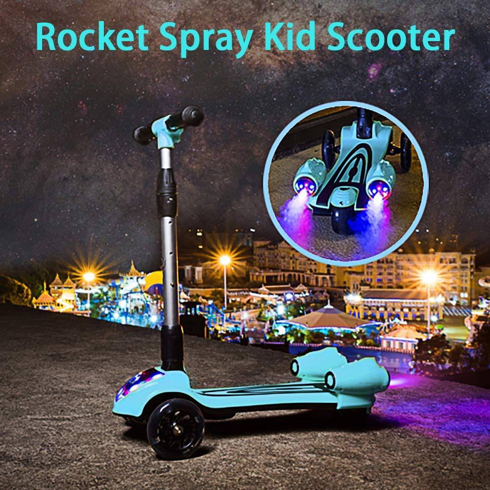 COOLBABY FL818 Kick Scooter for Kids, 3-Wheel Spray Rocket Scooter, Adjustable Height, Foldable Scooter with Dynamic Spray Effect & Music - COOLBABY