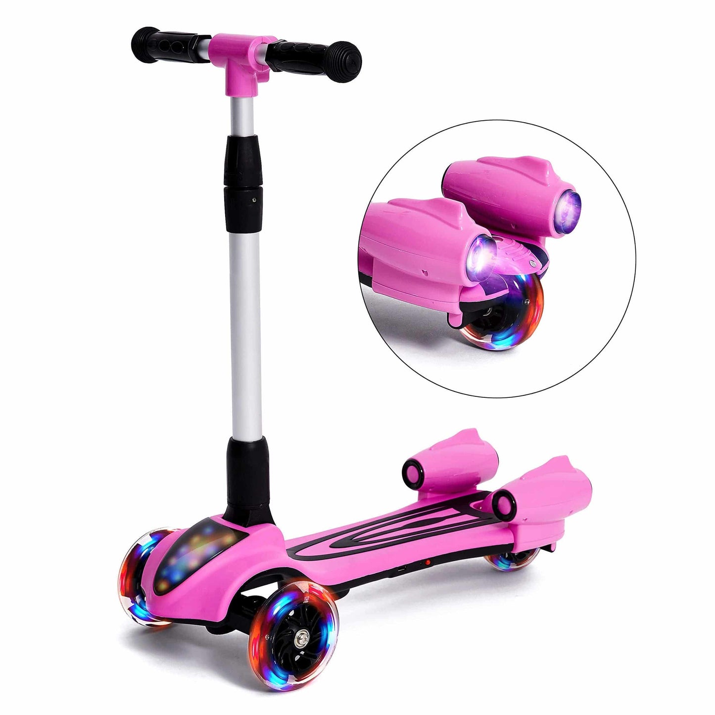 COOLBABY FL818 Kick Scooter for Kids, 3-Wheel Spray Rocket Scooter, Adjustable Height, Foldable Scooter with Dynamic Spray Effect & Music - COOLBABY