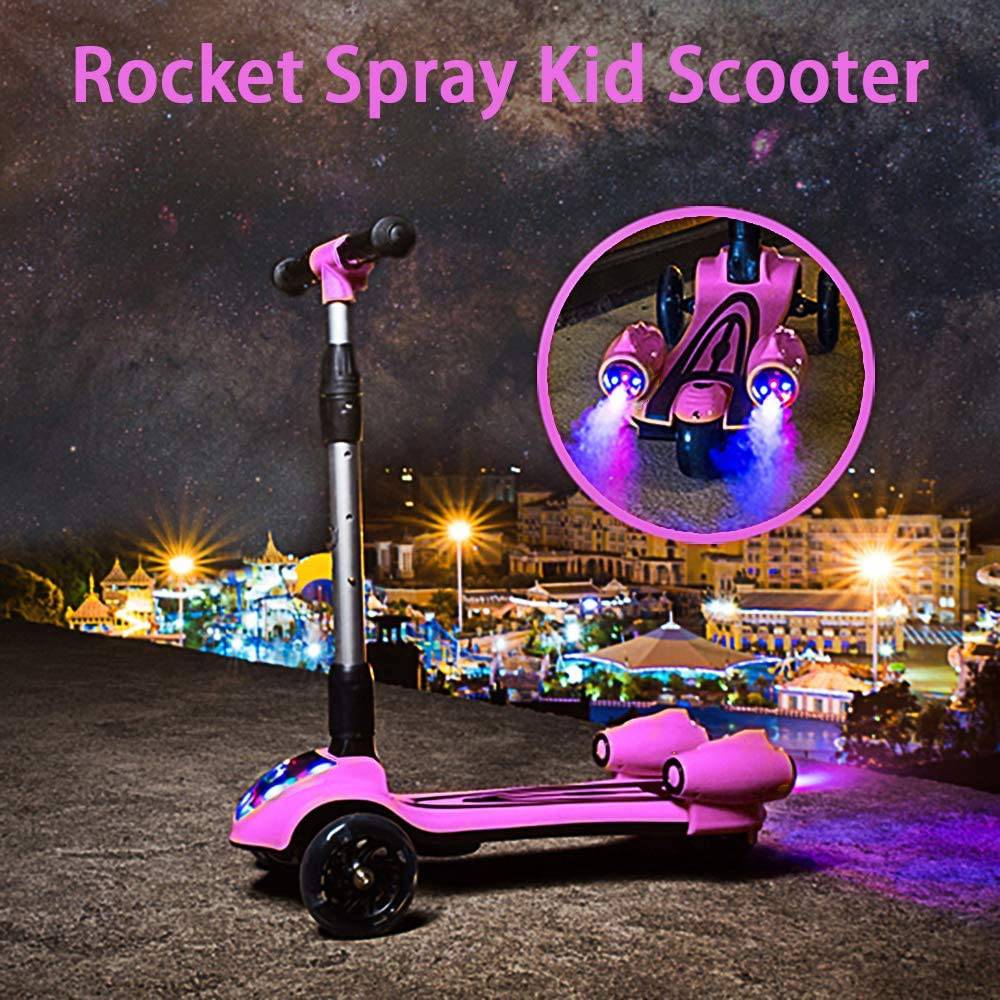 COOLBABY FL818 Kick Scooter for Kids, 3-Wheel Spray Rocket Scooter, Adjustable Height, Foldable Scooter with Dynamic Spray Effect & Music - COOLBABY