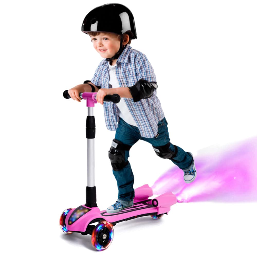 COOLBABY FL818 Kick Scooter for Kids, 3-Wheel Spray Rocket Scooter, Adjustable Height, Foldable Scooter with Dynamic Spray Effect & Music - COOLBABY