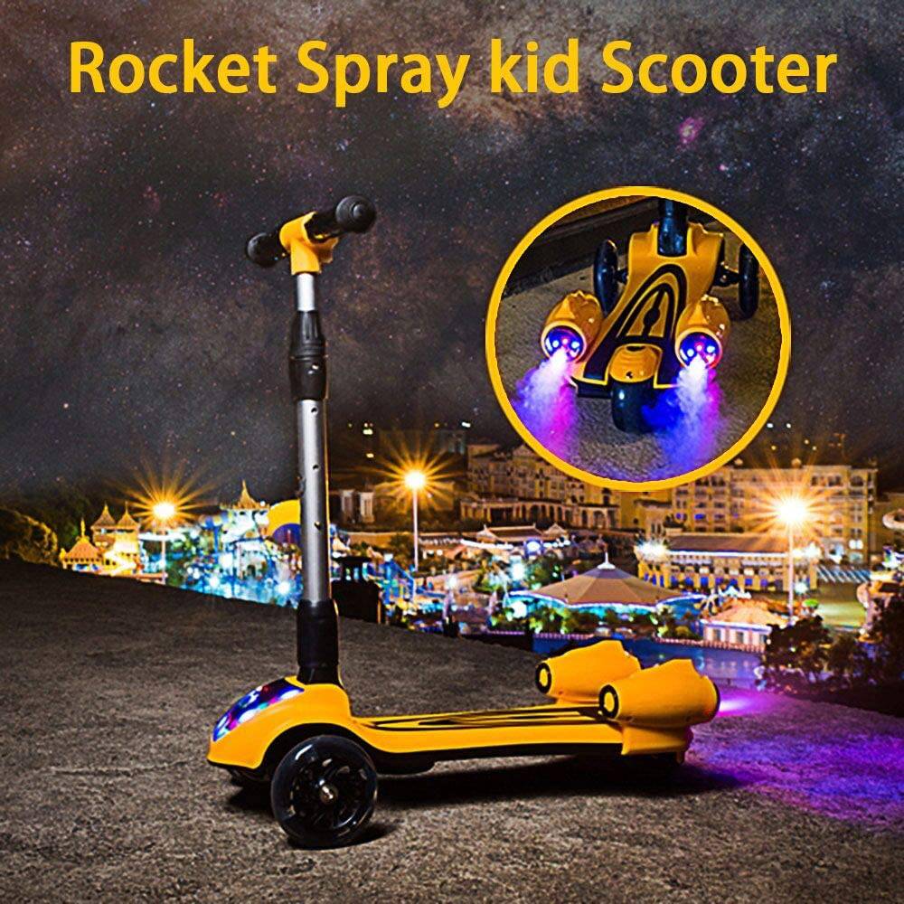 COOLBABY FL818 Kick Scooter for Kids, 3-Wheel Spray Rocket Scooter, Adjustable Height, Foldable Scooter with Dynamic Spray Effect & Music - COOLBABY