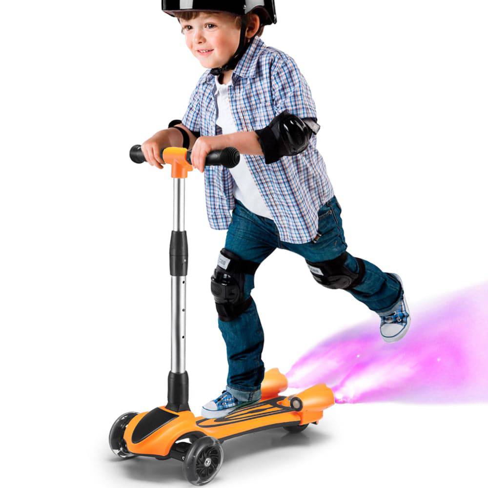 COOLBABY FL818 Kick Scooter for Kids, 3-Wheel Spray Rocket Scooter, Adjustable Height, Foldable Scooter with Dynamic Spray Effect & Music - COOLBABY