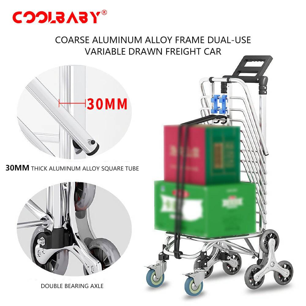 COOLBABY Foldable Shopping Cart with Rolling Swivel Wheels,Multifunctional Trolley for Grocery,Lightweight Stair Climbing Cart with 8 Wheels and Waterproof Canvas Bag - COOLBABY