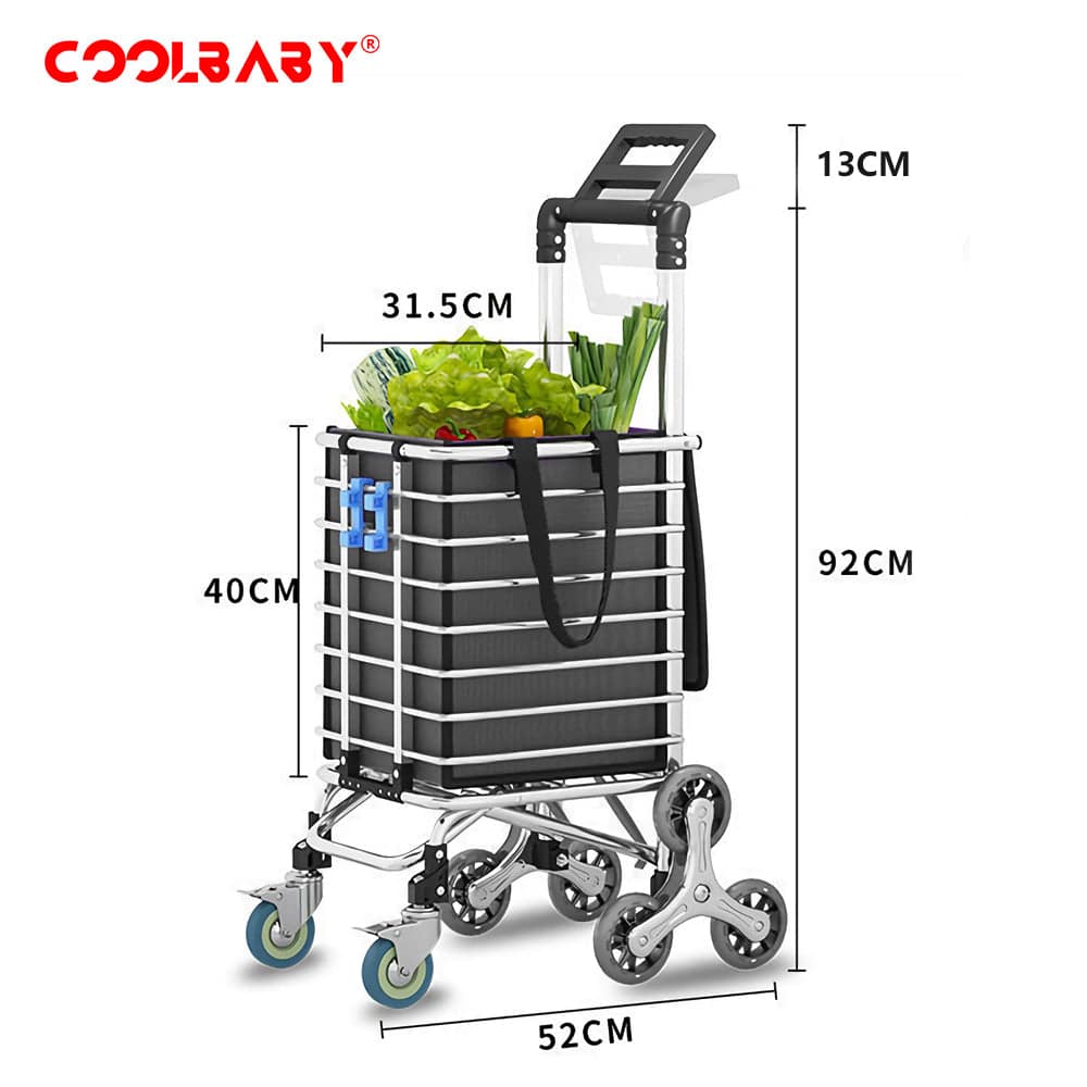 COOLBABY Foldable Shopping Cart with Rolling Swivel Wheels,Multifunctional Trolley for Grocery,Lightweight Stair Climbing Cart with 8 Wheels and Waterproof Canvas Bag - COOLBABY