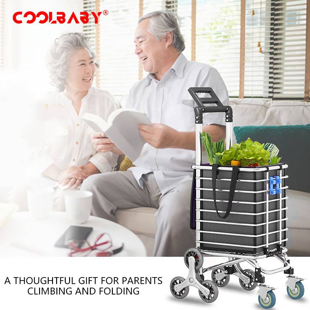 COOLBABY Foldable Shopping Cart with Rolling Swivel Wheels,Multifunctional Trolley for Grocery,Lightweight Stair Climbing Cart with 8 Wheels and Waterproof Canvas Bag - COOLBABY