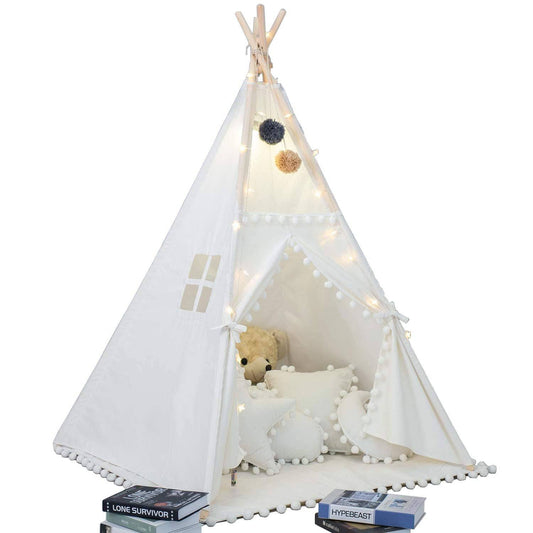 COOLBABY Foldable Teepee Tent for Kids,Play Tents with String Lights,Kids Teepee Tent for Girls & Boys,Washable Tent Foldable Kids Play Tent,140 * 140 * 145CM - COOLBABY