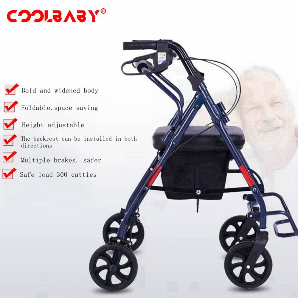 COOLBABY Foldable Trolley Walker for the Elderly – Sturdy, Adjustable, and Multipurpose Mobility Aid - COOLBABY