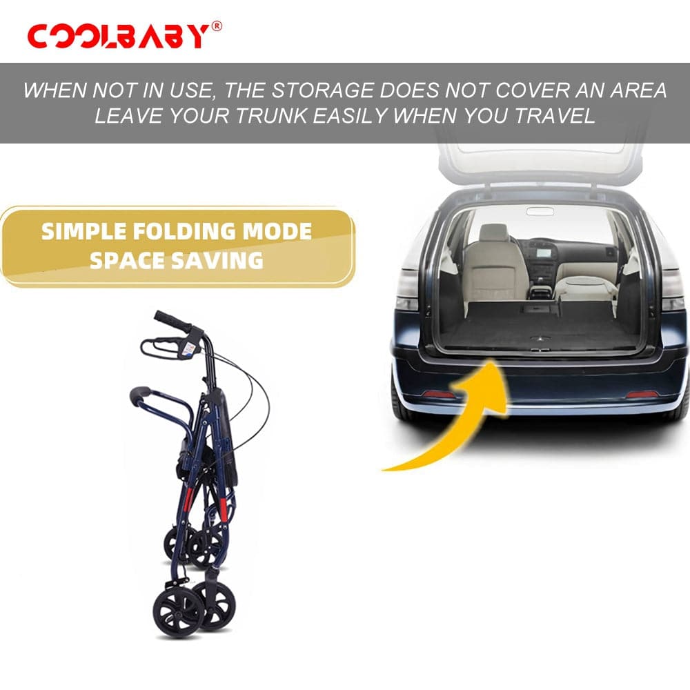 COOLBABY Foldable Trolley Walker for the Elderly – Sturdy, Adjustable, and Multipurpose Mobility Aid - COOLBABY