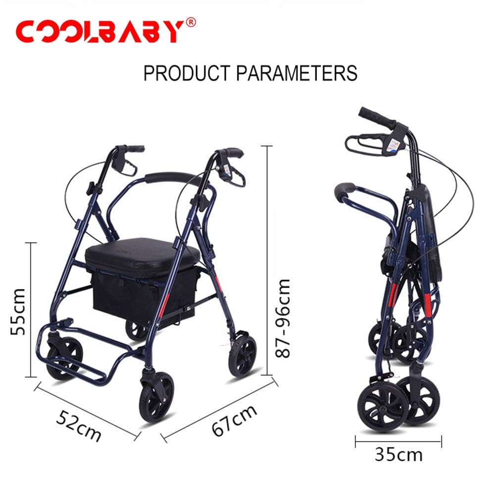 COOLBABY Foldable Trolley Walker for the Elderly – Sturdy, Adjustable, and Multipurpose Mobility Aid - COOLBABY