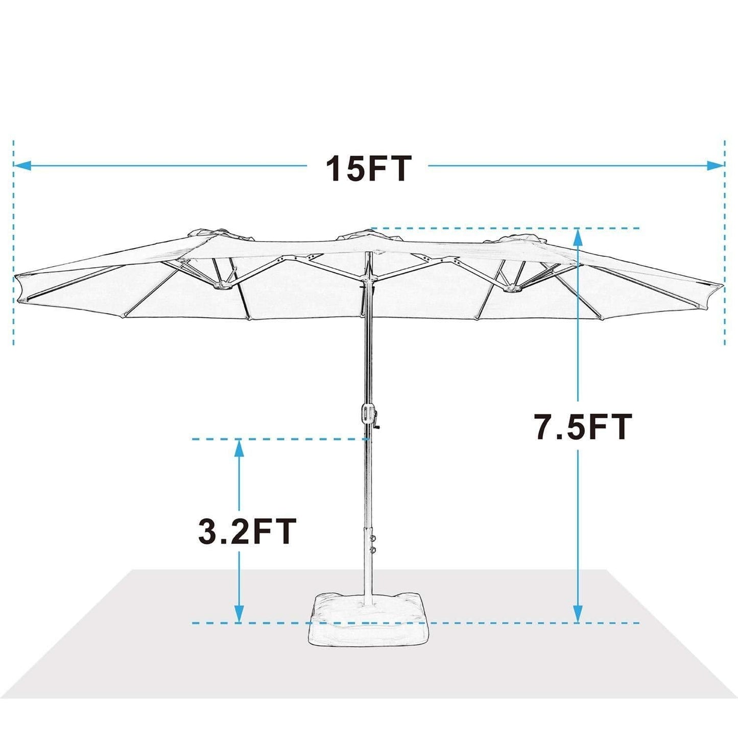 COOLBABY for Patio Beach, 15' Double Top Extra Large Parasol with Crank, Includes Base - COOLBABY