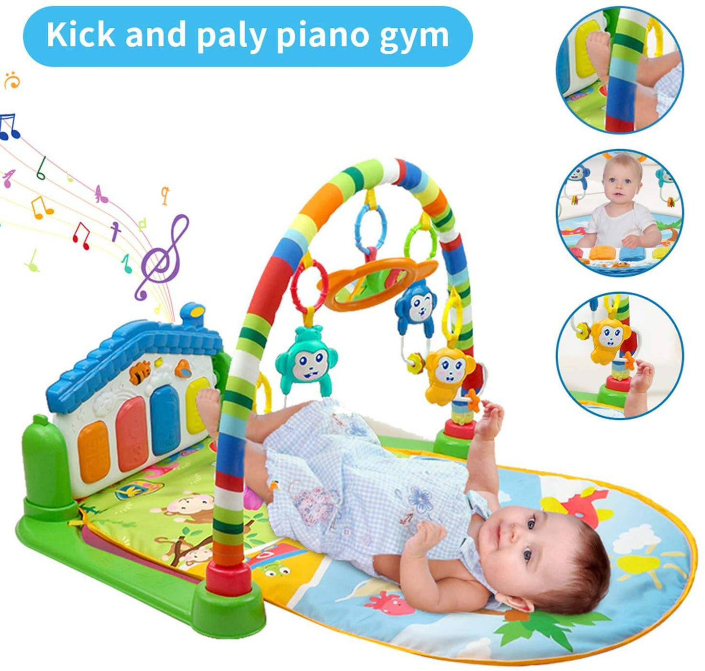 COOLBABY Green Musical Play Mat - Multicolour Baby Piano Playmat - COOL BABY