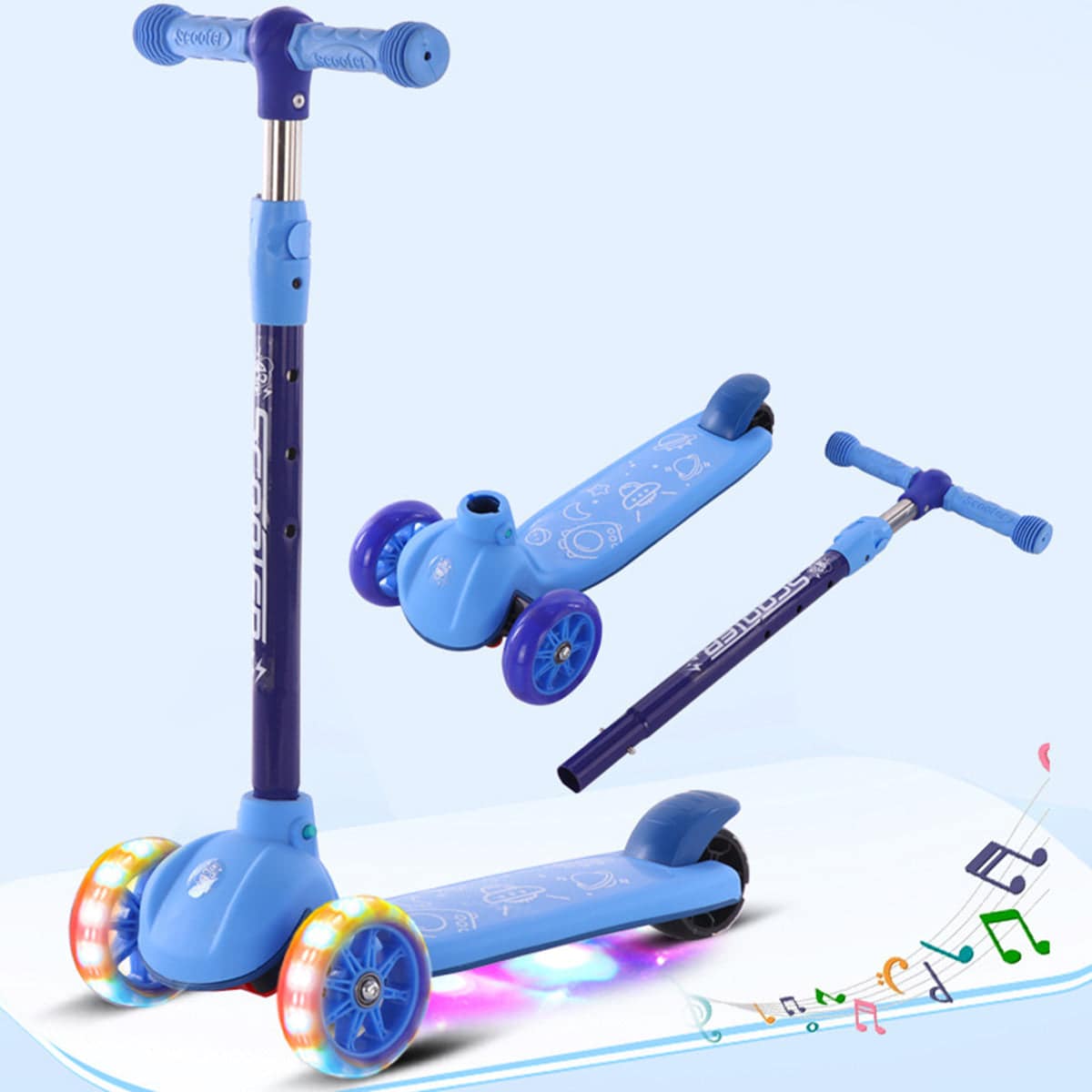 COOLBABY HBC05 Kids Adjustable Foot Scooters LED Light Up Children Unisex Kick Scooter 3 Wheel Toddler Micro Scooter with Music… - COOL BABY