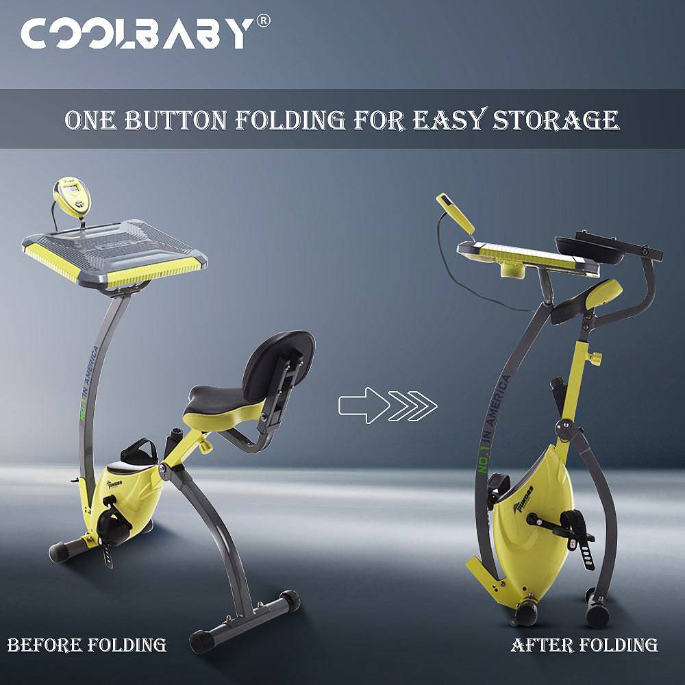 COOLBABY Home Exercise Bike, Super Quiet, Two-way Folding, Magnetic Control, Spinning Bike, With a Computer Desk - COOLBABY