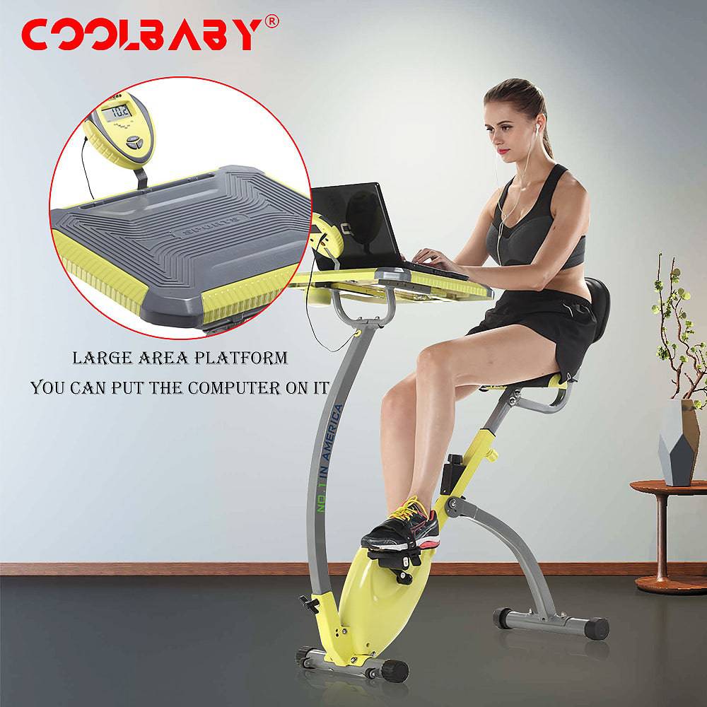 COOLBABY Home Exercise Bike, Super Quiet, Two-way Folding, Magnetic Control, Spinning Bike, With a Computer Desk - COOLBABY