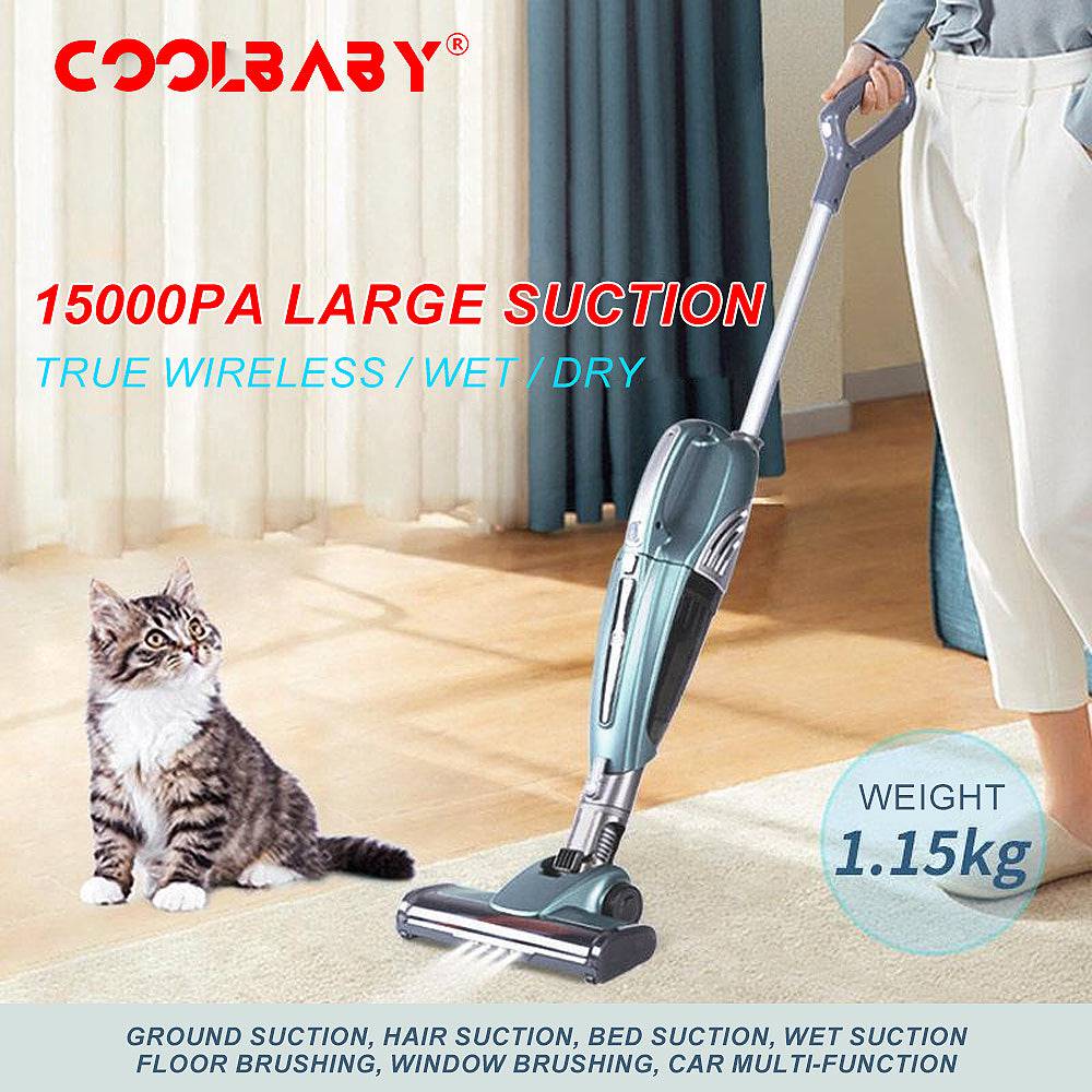 COOLBABY Household Vacuum Cleaner, Vertical Small Vacuum Cleaner, Dry And Wet Dual Use, Car Wireless Handheld Vacuum Cleaner,Blue - COOLBABY