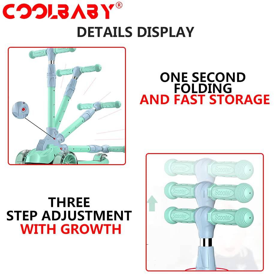 COOLBABY JSMG 3 - Wheel Scooter, Movable And Adjustable Seat, LED Flash PU Wheel - COOL BABY