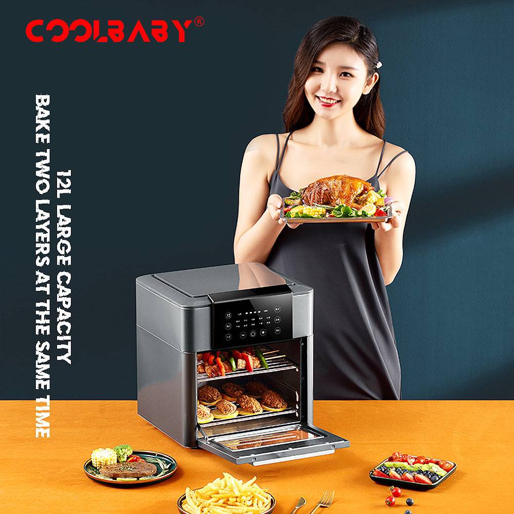 COOLBABY KQZG-12L Oil-Free Electric Frying Pan - Healthy Cooking, LED Display, Easy Clean - COOLBABY