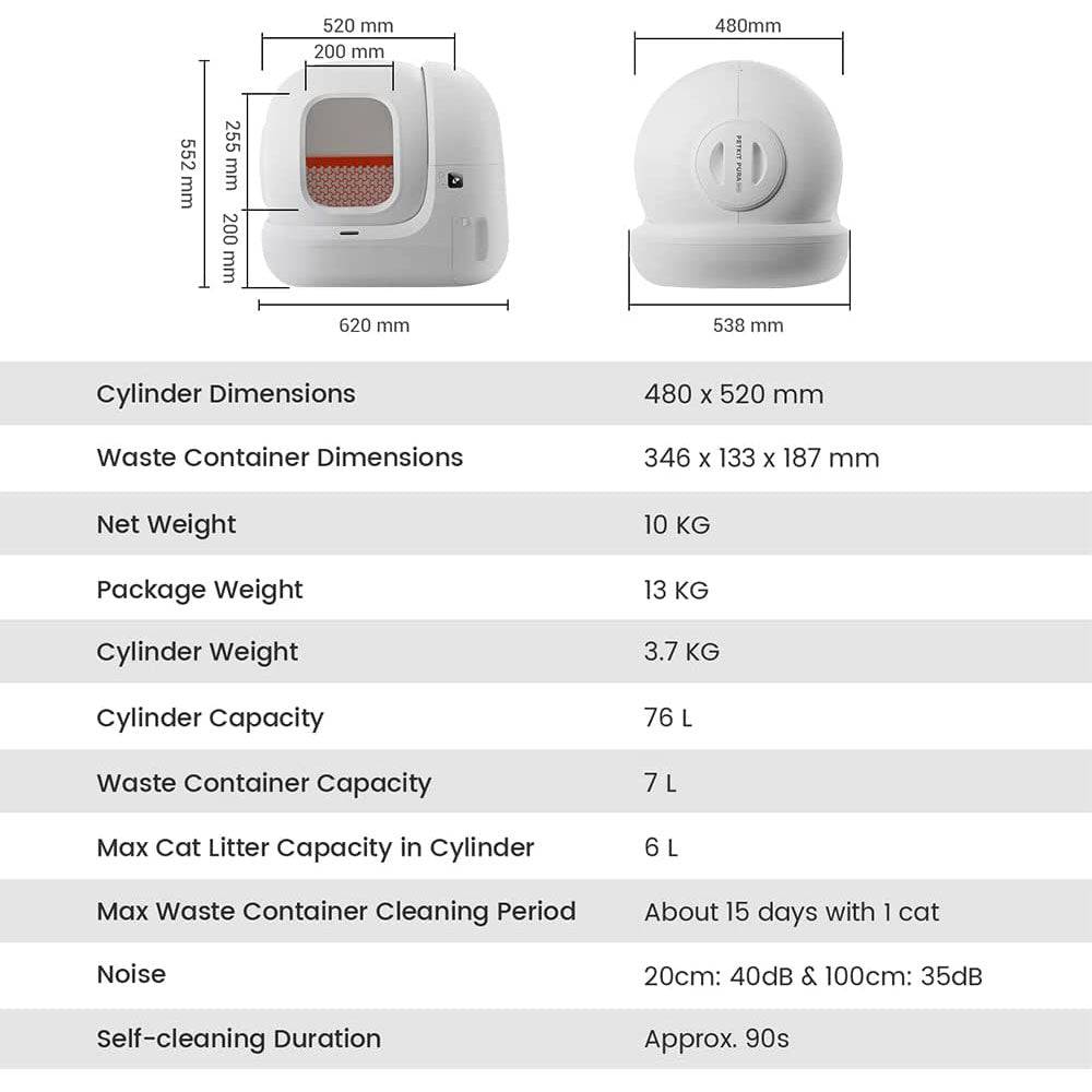 COOLBABY LZM-CWCS01 Pura Max Self-Cleaning Cat Litter Box,Intelligent Automatic Cat Toilet, Light Tone with APP Control Cat Littler Box - COOLBABY