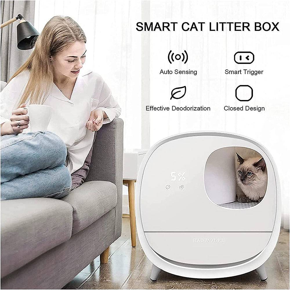 COOLBABY LZM-CWCS02 Smart Cat Litter Box,Deodorant and Spatter Proof,Pedal Channel,Fully Enclosed Drawer Cat Toilet,Intelligent Sensing - COOLBABY